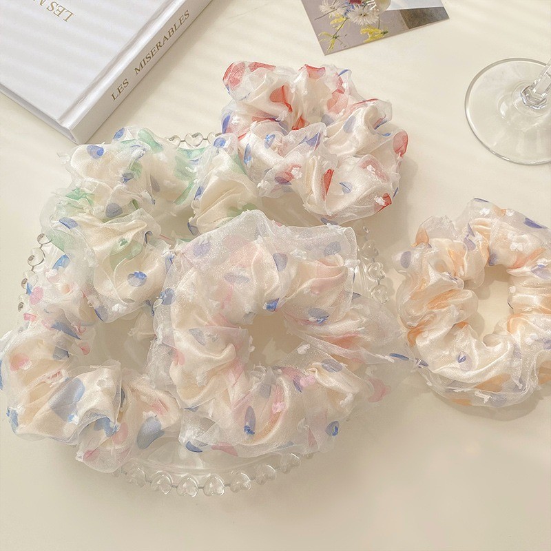 Dây Buộc Tóc Scrunchies Lưới 2 Lớp  Họa Tiết Xinh Xắn Nhiều Màu Co Giãn Phụ Kiện Tóc Nữ và Bé Gái