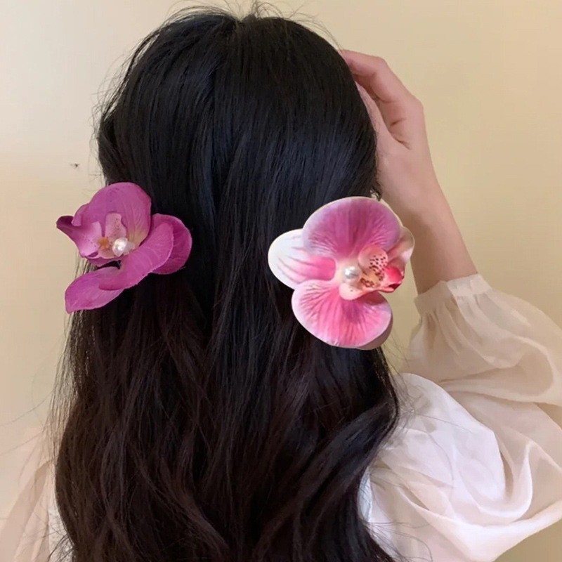 Kẹp Tóc Hoa Phalaenopsis Nữ - Trâm Cài Tóc Ngọc Trai Hoa Vải Cho Bé Gái - Thời Trang Hàn Quốc Ngọt Ngào Thanh Lịch - Kỳ Nghỉ Bên Bờ Biển Nổ Barrettes - Phụ Kiện Tóc Phổ Biến