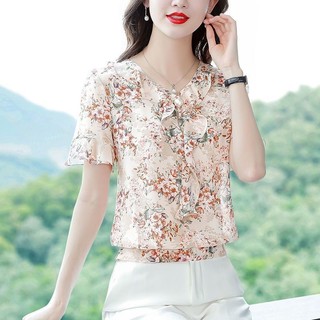 Áo Sơ Mi Voan Hoa Nữ Mùa Hè Phong Cách Mới In Hình Tay Ngắn Thời Trang Áo Sơ Mi Nhỏ Nữ Áo Sơ Mi Rời Mỏng Hơn Nhìn Tuổi Giảm Tuổi Hàng Đầu