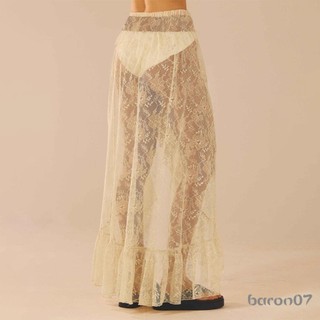 Nữ Ren Váy Dài Vintage Cao Cấp Màu Trơn Bất Đối Xứng Viền Ruffle Midi Váy Chảy Váy