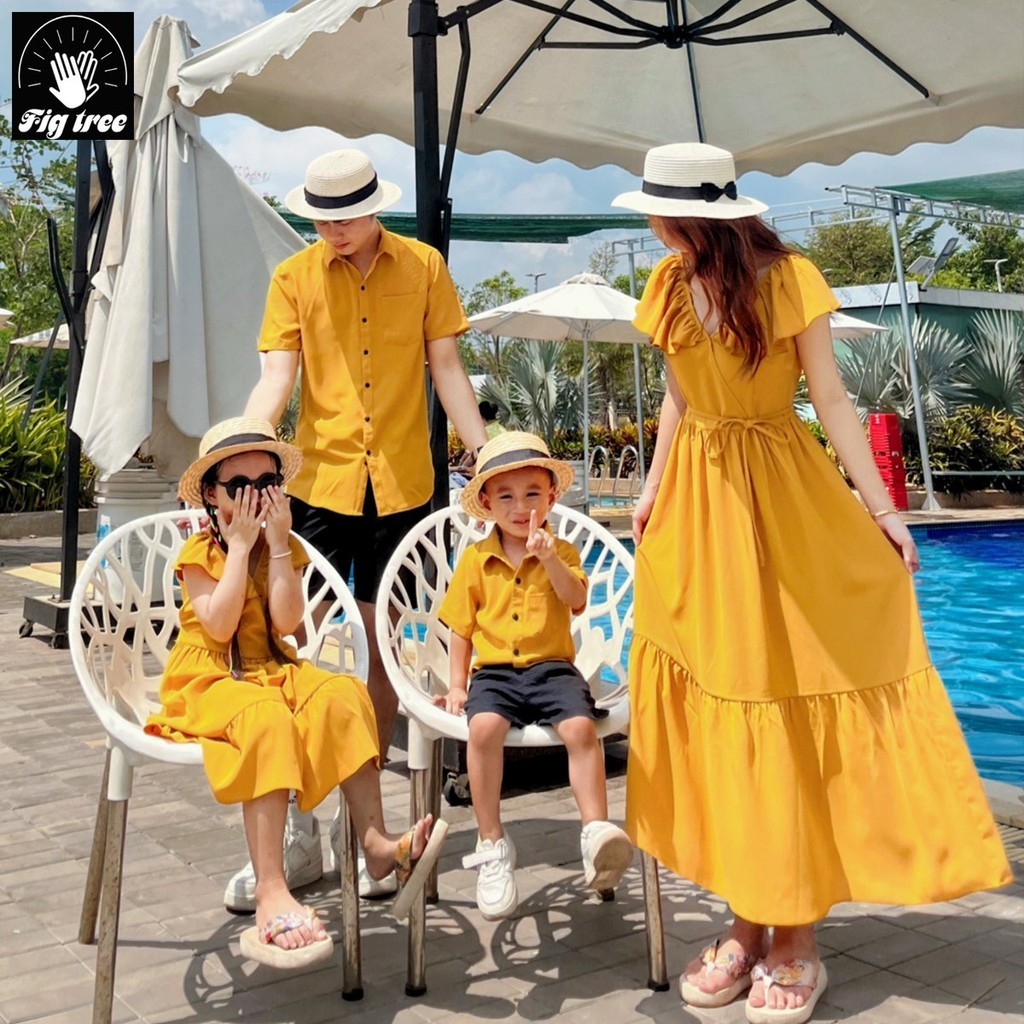 Đồng Phục Gia Đình Fig Tree - Màu Vàng Đũi Tươi Sáng Model Đi Tiệc, Chơi Tết, Chụp Hình Siêu Sang