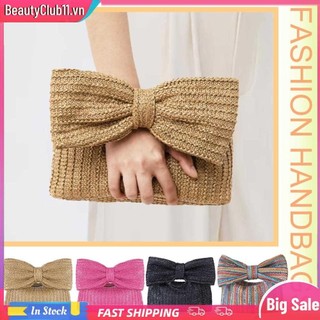 【Giao hàng từ Hà Nội】Túi xách nữ đi biển có nơ rơm dạ hội tiệc cưới nữ