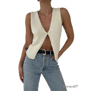 Áo Vest Nữ Đơn Giản Màu Trơn Không Tay Cổ Chữ V Thiết Kế Dệt Kim Dạo Phố Áo Thoáng Khí