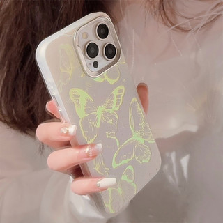Bướm Xanh Có Mặt Dây Chuyền Ốp Lưng Điện Thoại IPhone 15 15pro Max 13 Mini 14 14pro 14max 12 11 Pro Max IX XR SE2 Plus Bìa Cứng