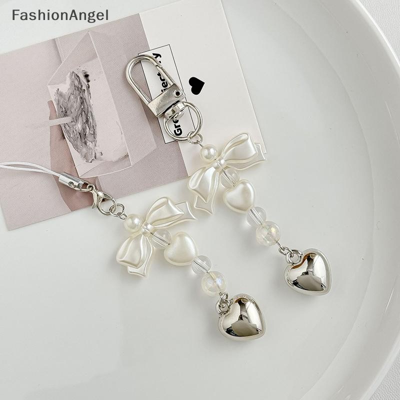 FashionAngel 1 Chiếc Handmade Đơn Giản Nơ Đính Hạt Móc Khóa Mặt Dây Chuyền Ngọc Trai Ngọt Ngào Bạc Tình Yêu Dây Xích Điện Thoại Túi Trang Trí VN