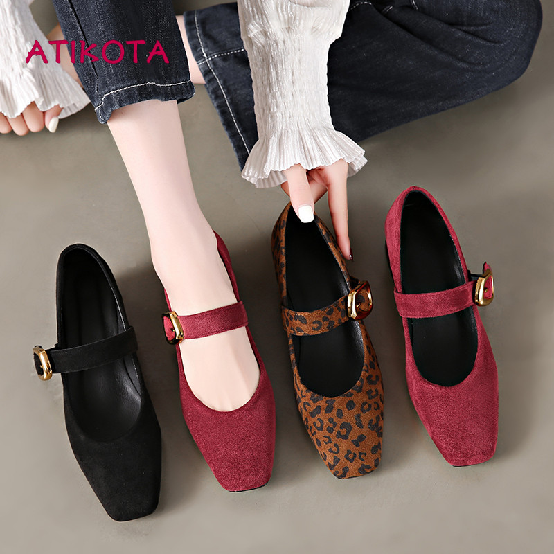 Atikota Nữ Mary Janes Thời Trang Da Báo In Đơn Giản Mềm Mại Thoải Mái Thời Trang Giày Cao Gót