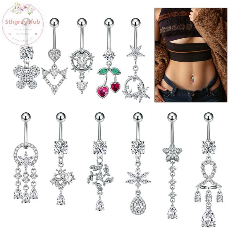 Sthb Thời Trang Trái Tim Hoa Dài Mặt Dây Chuyền Bụng Nút Nhẫn Nữ Bé Gái Cơ Thể Xuyên Bụng Nhẫn Thép Không Gỉ Bụng Nút Nhẫn VN