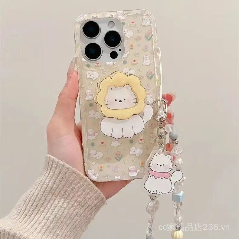 Ốp lưng hình mèo hoa hướng dương hoạt hình tương thích với iPhone 14 15 Pro Max 16 mẫu mới 13 bảo vệ toàn diện 12 cho phụ nữ