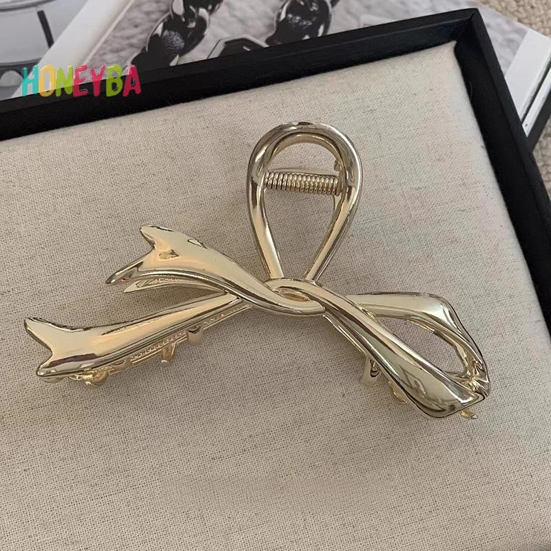 < Honeyba > 2023 Kẹp Móng Vuốt Kim Loại Nơ Thắt Nơ Kẹp Kim Loại Tóc Bạc Phong Cách Vuốt Tóc Cao Cấp Đa Năng Thìa Trang Trí Tóc Mũ nón