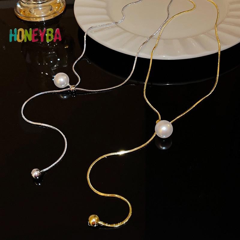 < Honeyba > Vòng cổ ngọc trai bằng kim loại lỏng không đều Màu bạc có thể điều chỉnh hợp kim kéo vòng cổ Punk Hiphop Trang sức