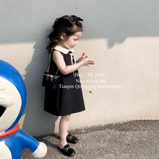 (6m-6Y) Đầm Nhỏ Đen Bé Gái Váy Mùa Hè Không Tay Đầm Trung Nhỏ Trẻ Em Đầm Thời Trang Phong Cách Công Chúa