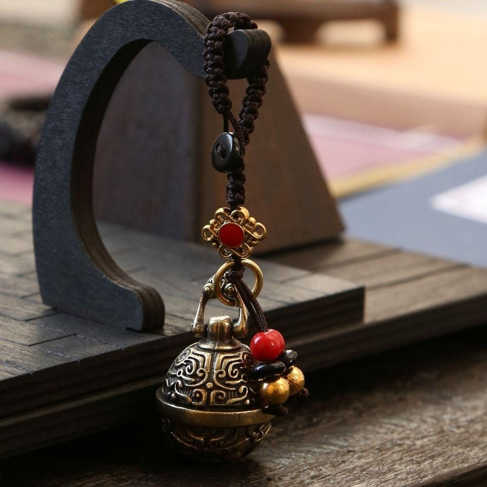 DELMER Đồng Chuông Xe Móc Khóa, Vintage Handmade Mantra Chuông Móc Khóa, Móc Chìa Khóa Ô Tô Phong Cách Dân Tộc Chuông Dây Handmade Dây Móc Khóa Ô Tô Nam