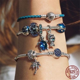 Còn Stockfashion 925 Bạc Xanh Series Mặt Trăng Phẳng Không Gian Pha Lê Quyến Rũ Hạt Ban Đầu Phù Hợp Với Vòng Tay Mặt Dây Chuyền Vòng Cổ DIY Nữ Trang Sức Gif