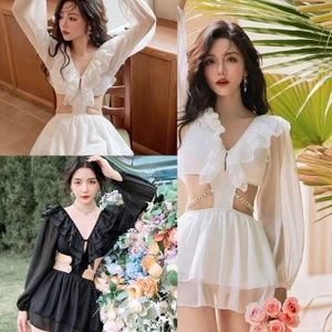 PCF * Nữ 1 Đồ Bơi Không Lưng Đồ Bơi Màu Trơn Bộ Đồ Tắm Váy