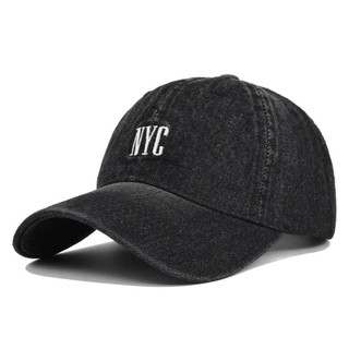 Mũ bóng chày thêu NYC, denim vành cong chống nắng