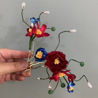 1 bộ phụ kiện tóc nhung cô dâu cổ điển phong cách Trung Quốc mới Xiuhe, khu vực lưng hoa hồng thanh lịch, kiểu tóc cuộn, Hanfu cổ điển