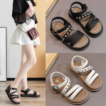 169 Dép sandal bé gái da mềm hàng QCCC, Sandal trẻ em gái đính đá lấp lánh cho bé 3-10 tuổi, Dép xăng đan