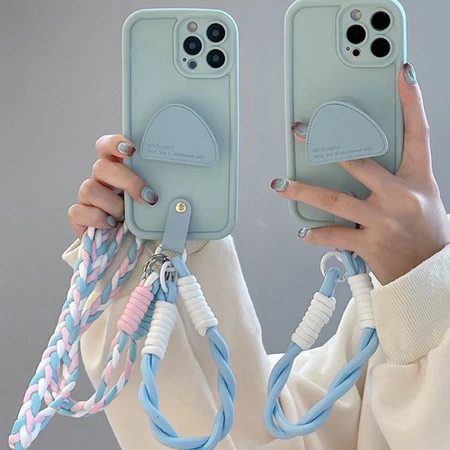 Giá đỡ da bán nguyệt màu xanh nhạt IPhone 15promax Apple IPhone 13 Vỏ điện thoại IPhone 14pro Vỏ bảo vệ điện thoại IPhone dành cho nữ
