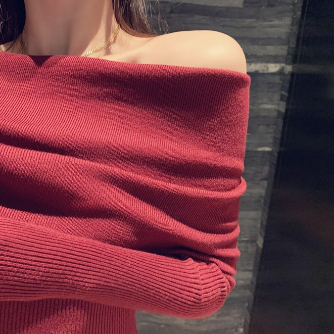 "Có size- Vải gân xịn" Đầm ôm body nữ trễ vai tay dài quyến rũ cho nữ tont màu basic dành cho mùa Noel , Tết- D02