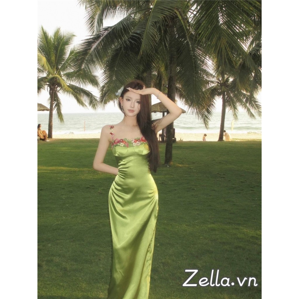Phụ Nữ Sling Bodycon Đầm Dài Thêu Hoa Không Tay Spaghetti Dây Đeo Skinny Váy Cho Kỳ Nghỉ Đi Biển Mùa Hè