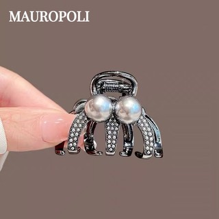 Mauropoli [Sẵn Sàng] Kẹp Tóc Ngọc Trai Đuôi Ngựa Cao Nữ Màu Đen Tính Khí Đầu Sau Nửa Tie Tóc Trung Bình Kẹp Cá Mập Top Kẹp Mũ Đội Đầu