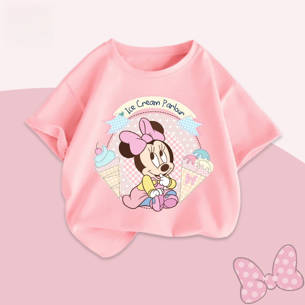 Áo thun trẻ em in hình hoạt hình dễ thương Mickey Mouse, phong cách Hàn Quốc, thời trang thoải mái cho bé trai và bé gái