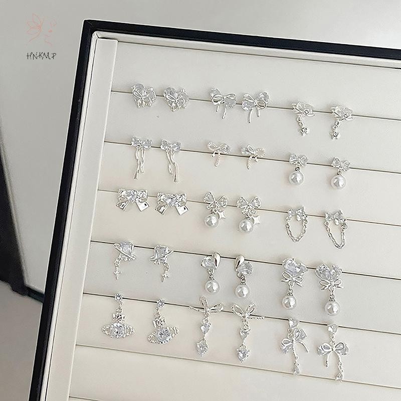 Hnkmp 1 Cặp Bông tai hình ngôi sao Zircon xanh phong cách Hàn Quốc dành cho nữ Bông tai tính khí dễ thương ngọt ngào tinh tế Trang sức đám cưới.