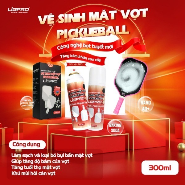 Xịt vệ sinh vợt Pickleball LIGPRO 300ml Bọt Tuyết NANO BẠC chăm sóc và bảo quản các loại vợt thethaochinhhang