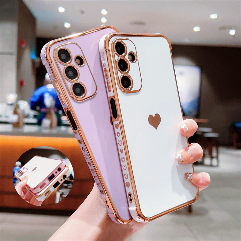 Ốp Lưng Cho Samsung Galaxy A15 A14 A13 5G A54 A53 A52 A34 A23 A52 Chống Sốc Sang Trọng Trái Tim Tình Yêu Bên Họa Tiết Mạ Mềm TPU Vỏ Điện Thoại