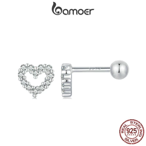 Bamoer 925 Sterling Sliver Bông Tai Thiết Kế Trái Tim Trang Sức Quà Tặng Cho Nữ