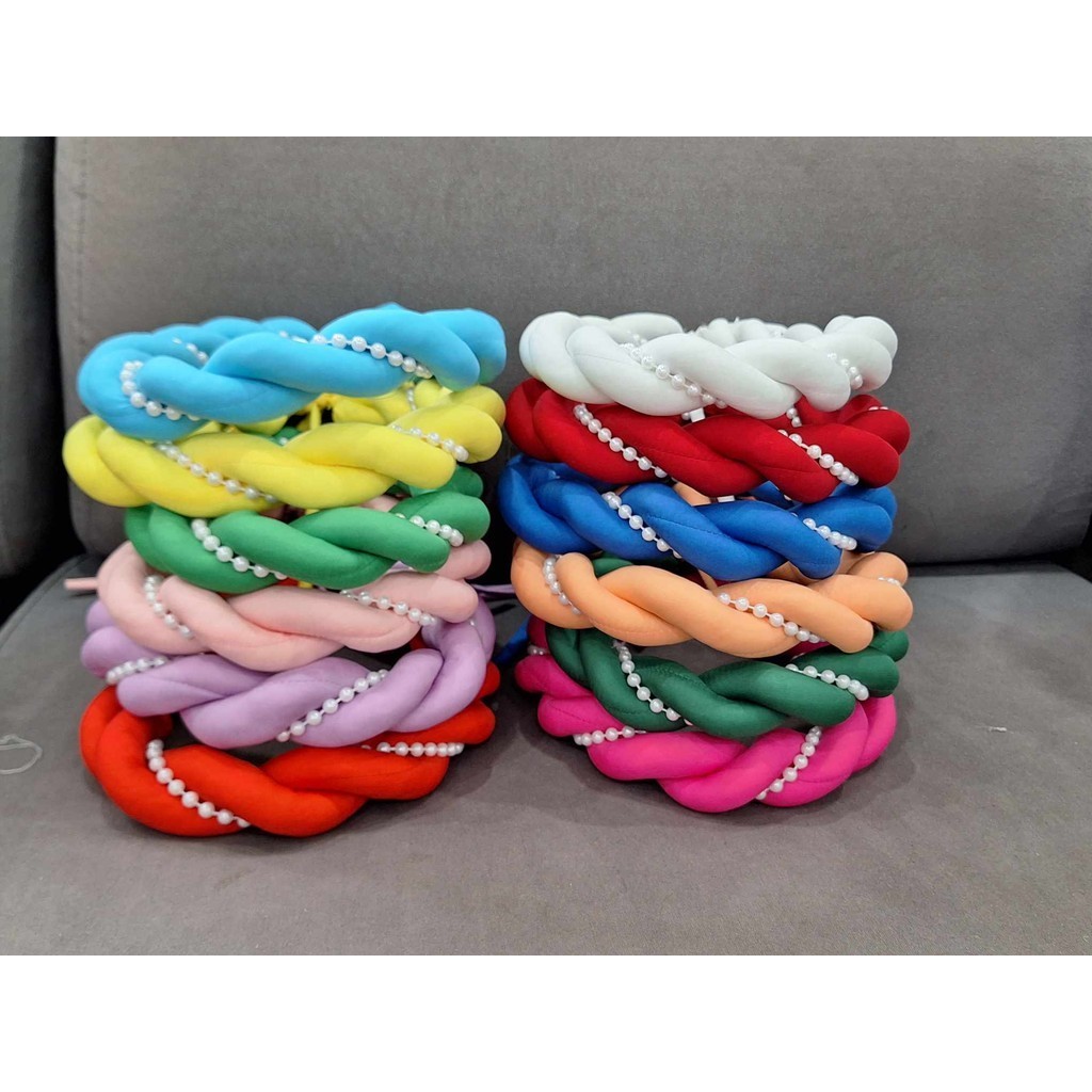 Mấn (vấn) xoắn đôi chạy dây ngọc trai vải lụa, mấn đội đầu cô dâu , bê lễ, áo dài , mấn trẻ em