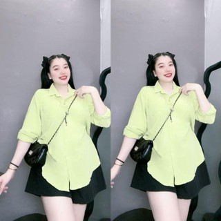 Set đồ NHỎ CLOTHING bigsize nữ áo sơ mi tay dài lụa hàn cao cấp mix quần vải tây, from dáng ulzang mặc mát SET904
