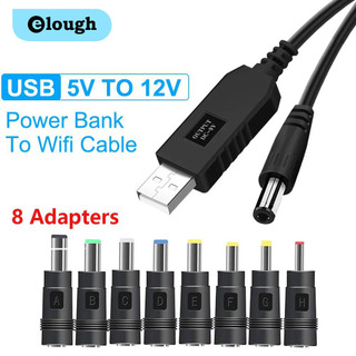 Cáp nguồn Elough USB sang DC 5V sang 12V Boost Bộ chuyển đổi 8 bộ điều hợp Cáp sạc USB sang DC Jack