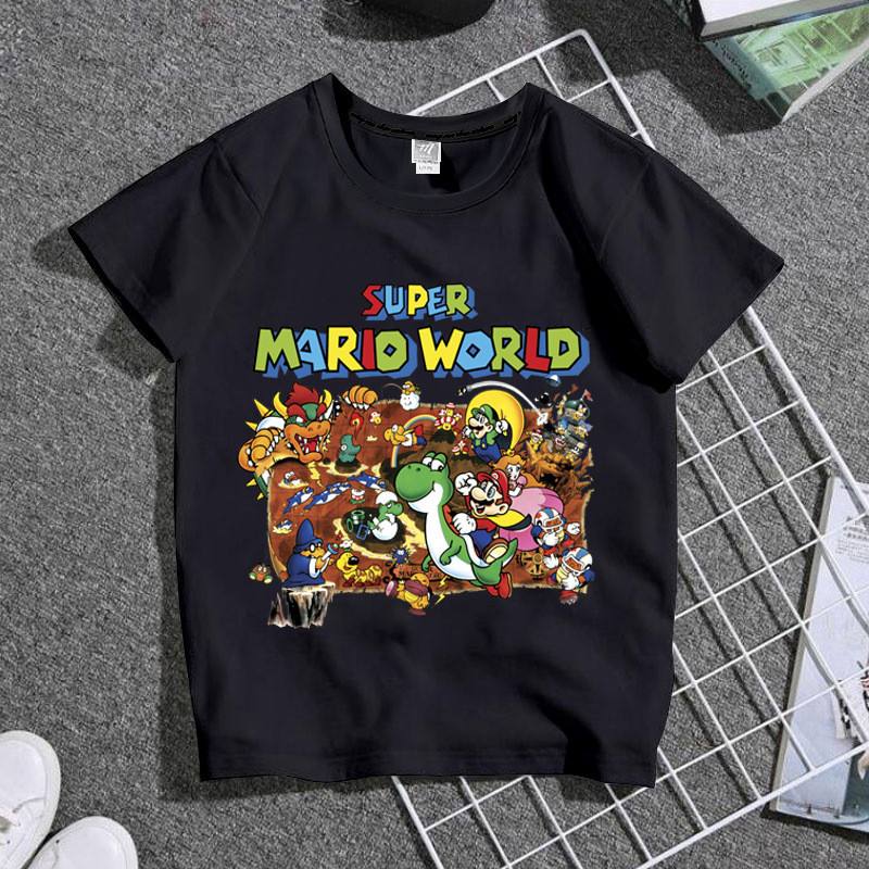 2024 Hoạt Hình Thời Trang Trò Chơi Super Mario Quần Áo Trẻ Em Áo Phông Cho Bé Trai Và Bé Gái Và Người Lớn Đa Năng Tay Ngắn