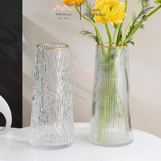 Bình hoa lọ hoa Thủy Tinh Myd.23 cổ Viền Vàng Trang Trí Phòng Khách Cắm hoa Tươi sang trọng đơn giản
