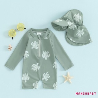 Mg-toddler Bé Trai Rash Guard Áo Liền Quần Dài Tay Rùa / Khủng Long In Đồ Tắm Cho Bé Đồ Bơi Có Mũ Bơi