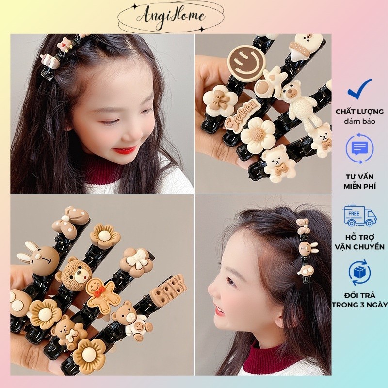Kẹp Tóc Đính Hình Thỏ Gấu Màu Cà Phê Dễ Thương Ngọt Ngào Cho Nữ ANGIHOME