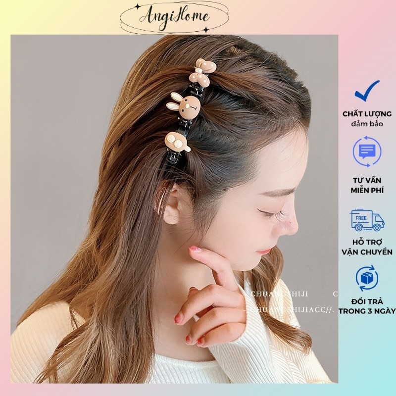 Kẹp Tóc Đính Hình Thỏ Gấu Màu Cà Phê Dễ Thương Ngọt Ngào Cho Nữ ANGIHOME
