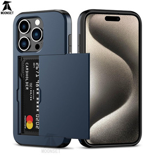 Dành Cho iphone 15 Pro Max / 15 Plus Ví Đựng Thẻ Khe Cắm ID Cửa Trượt Túi Ẩn Chống Trầy Xước Hai Lớp Bảo Vệ Vỏ Cứng TPU Ốp Lưng