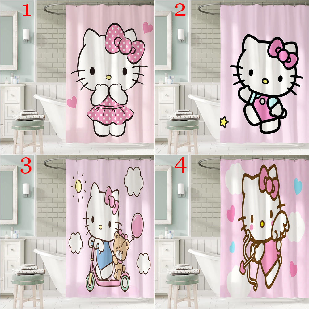 Sanrio Hoạt Hình Hello Kitty Polyester Chống Thấm Nước Màn Tắm Chống Nước Phòng Tắm Trang Trí Màn Tắm Vải Trang Trí Phòng Tắm Bộ 12 Móc