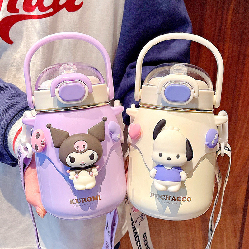 Bình Nước Giữ Nhiệt Sanrio Kuromi 700ML INOX 316 - Bình Giữ Nhiệt Nhân Vật Hoạt Hình Trẻ Em Có Ống Hút Tặng Kèm Sticker