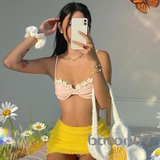 Phụ Nữ Gợi Cảm Bikini Áo Hồng Hoa Đính Họa Tiết Người Yêu Đường Cổ Quần Lót S / M / L