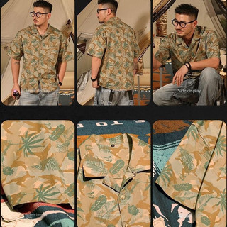 [Plus Size] 50-150KG Nam Ice Silk Kỳ Nghỉ Cổ Cuba Oversize Hawaii Họa Tiết Lá Hoa Tay Ngắn Đi Biển Áo Sơ Mi Thoáng Khí