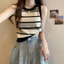 Áo thun ngắn thường ngày WOODNEST, Áo len sọc họa tiết kẻ sọc thời trang mùa hè, thời trang cổ tròn phong cách cổ điển Áo Vest nữ