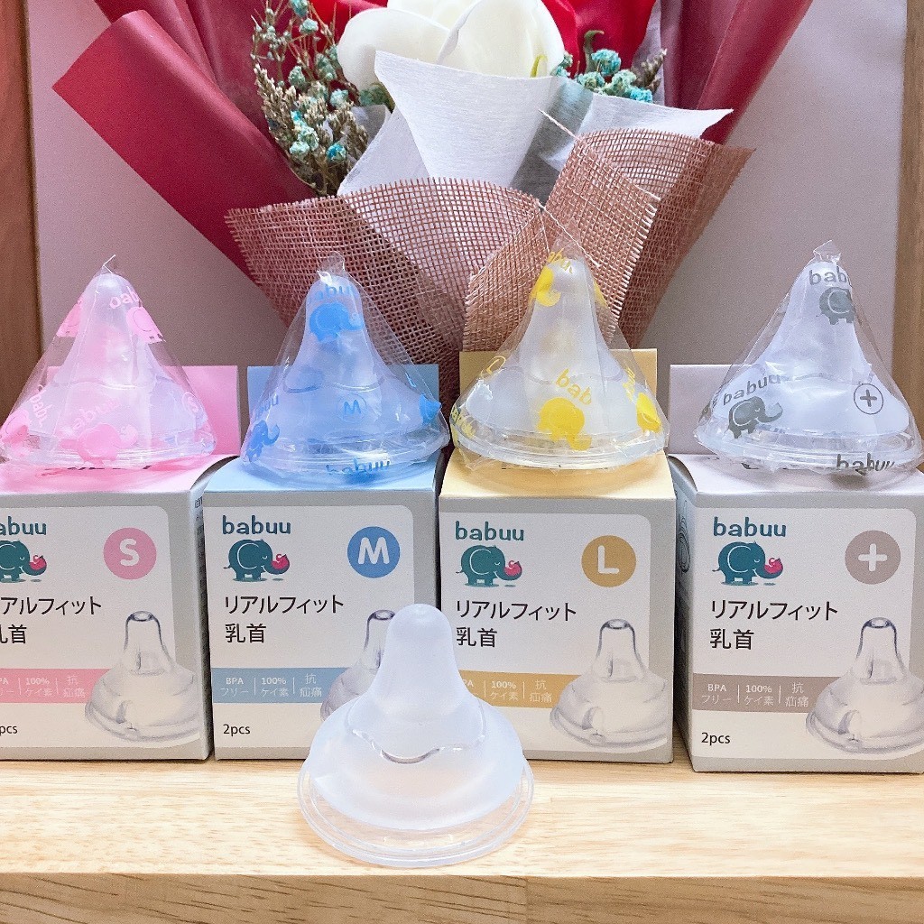 Hộp 2 Núm ti cổ rộng Babuu Silicon siêu mềm thế hệ thứ 3 có chỉnh khớp ...