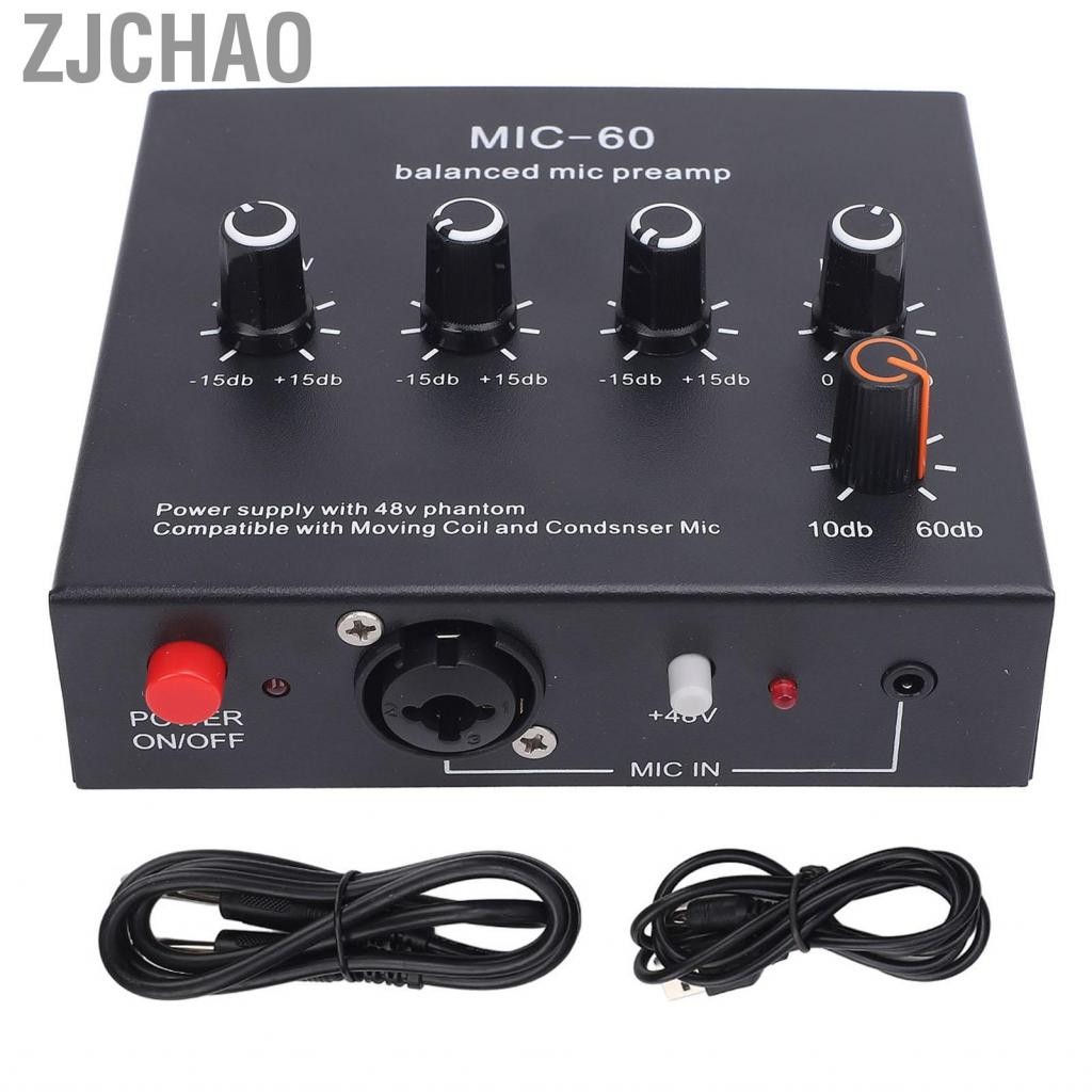 Zjchao Micrô Preamp tăng cường chất lượng âm thanh 48V Power XLR Đầu ra động và tăng cường Mic Boos