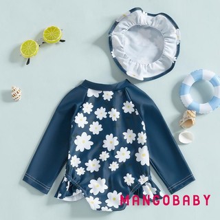 Mg-toddler Bé Gái Rash Guard Áo Liền Quần Dài Tay In Hoa Cho Bé Ruffle Bộ Đồ Tắm