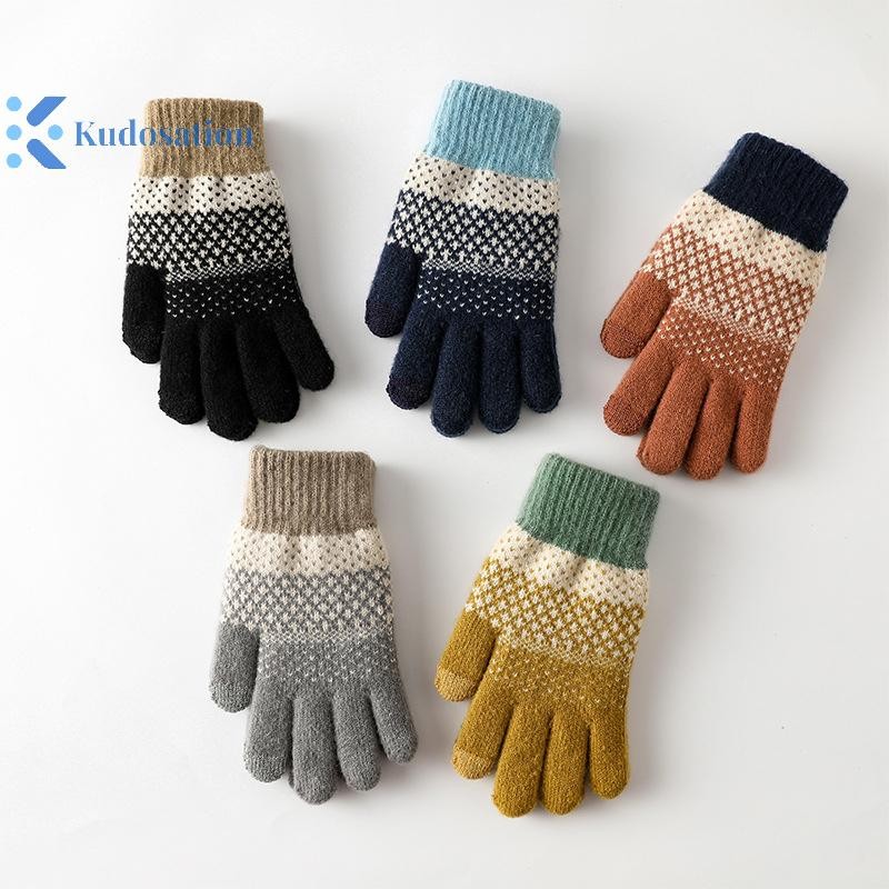 Găng tay màn hình cảm ứng dệt kim Kudosation dành cho nữ Sợi đếm ngón tay và Găng tay Jacquard nhung