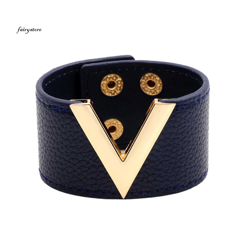 Fairystore| Phụ Nữ Rộng Hình Chữ V Vòng Tay Vòng Tay Dây Đeo Tay Thời Trang Nút Dự Tiệc Trang Sức Quà Tặng