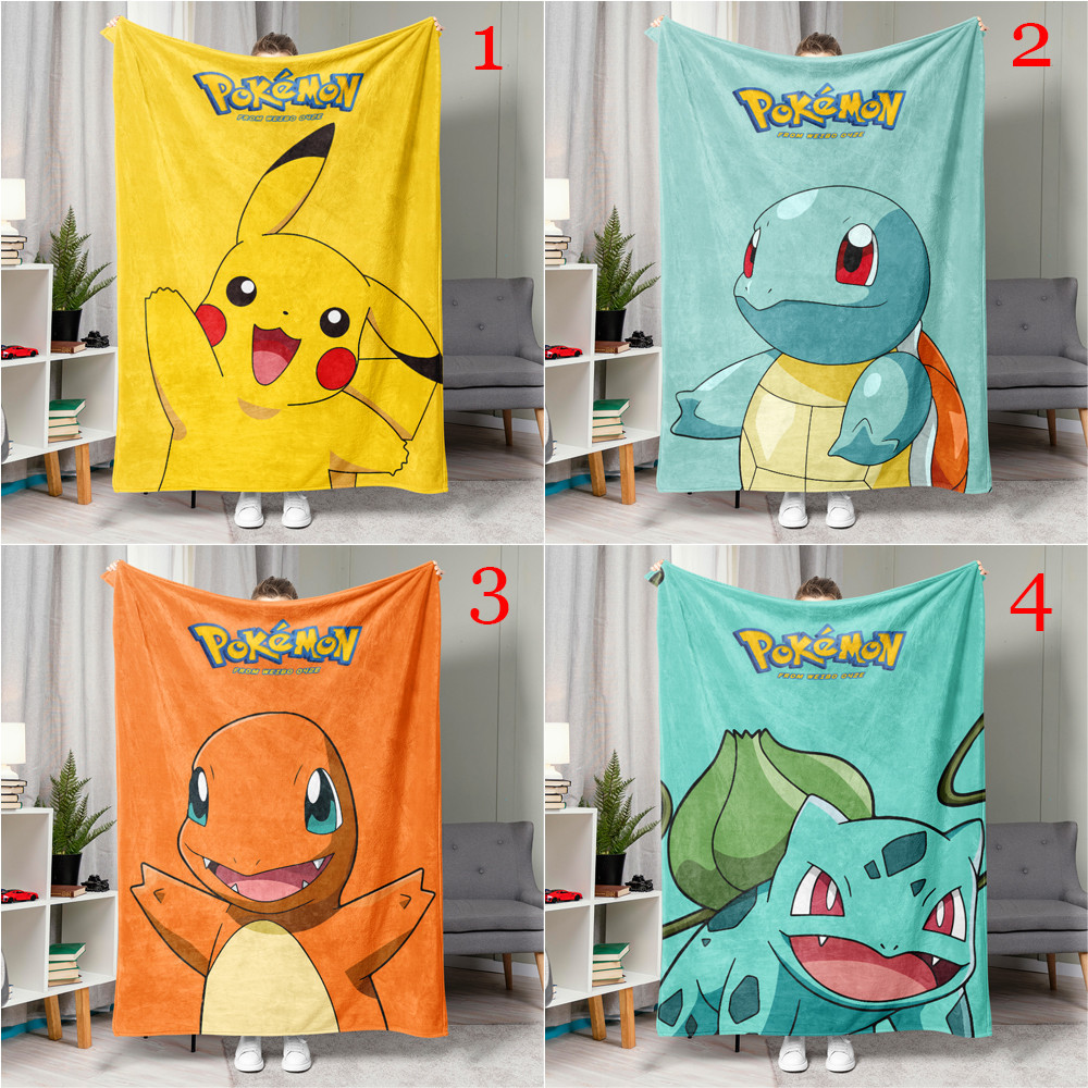 Hoạt Hình Dễ Thương Pokemon Pikachu Flannel Chăn Một Mặt In Flannel Chăn Squirtle & Bulbasaur & Charmander Chăn Món Quà Tốt Nhất Cho Người
